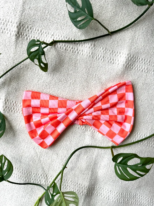 vintage-inspired hair clips for formal events -Wideband - Pink and Orange Checker