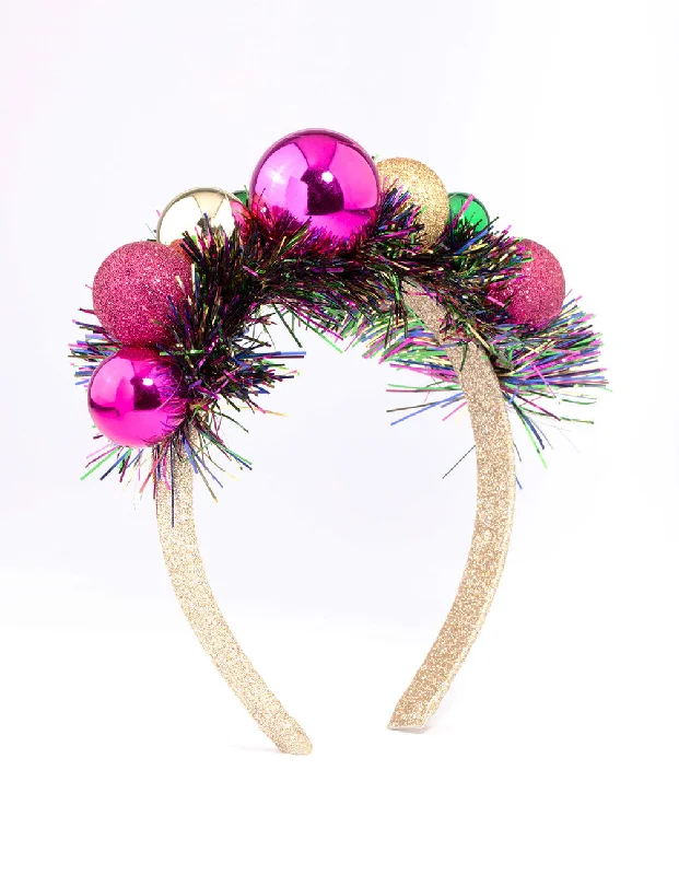 best hair combs for curly hair -Multicoloured Xmas Bauble Tinsel Headband