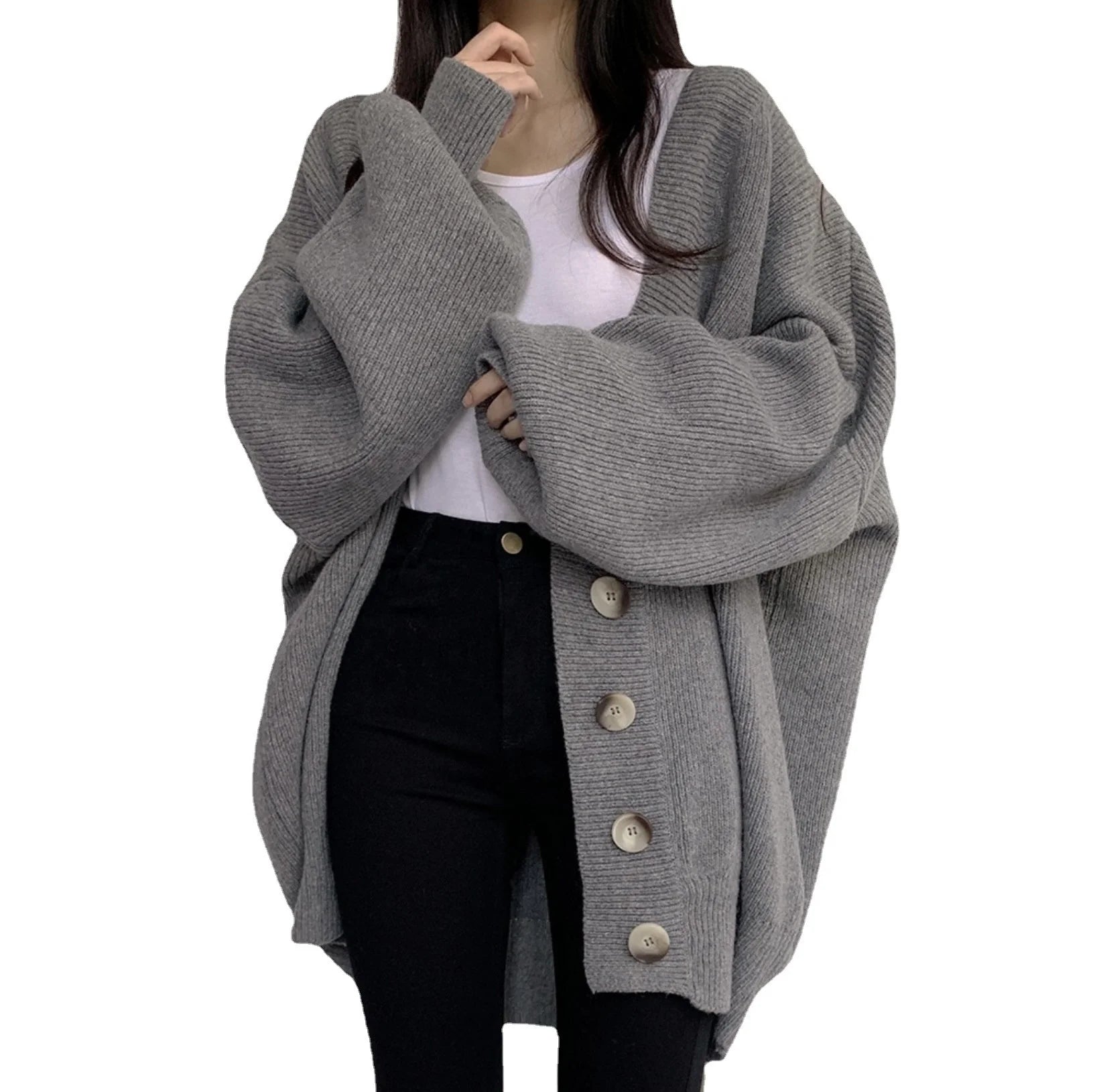 wigs for enhancing your personal style-Liu Ming Cheap Wholesale Winter Women Clothing Casual 2023 Fashion Long Sleeve Loose Knitted Oversized Cardigan Sweater Coat