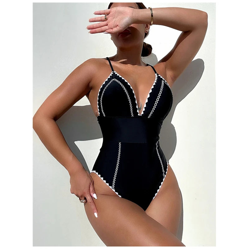 wigs for fun and creative hairstyling-Women Beachwear Sexy Saw Tooth Swimwear 2024 Latest Design Hot Sale One Piece Swimsuit Best Quality Custom made logo Monokini