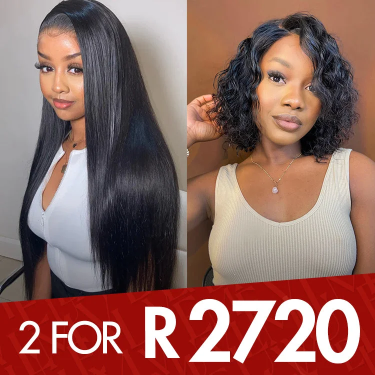 wigs for quick, easy hair changes-2 For 1 | Silky Straight Wig Side Part +8 Inches Water Wave Wig