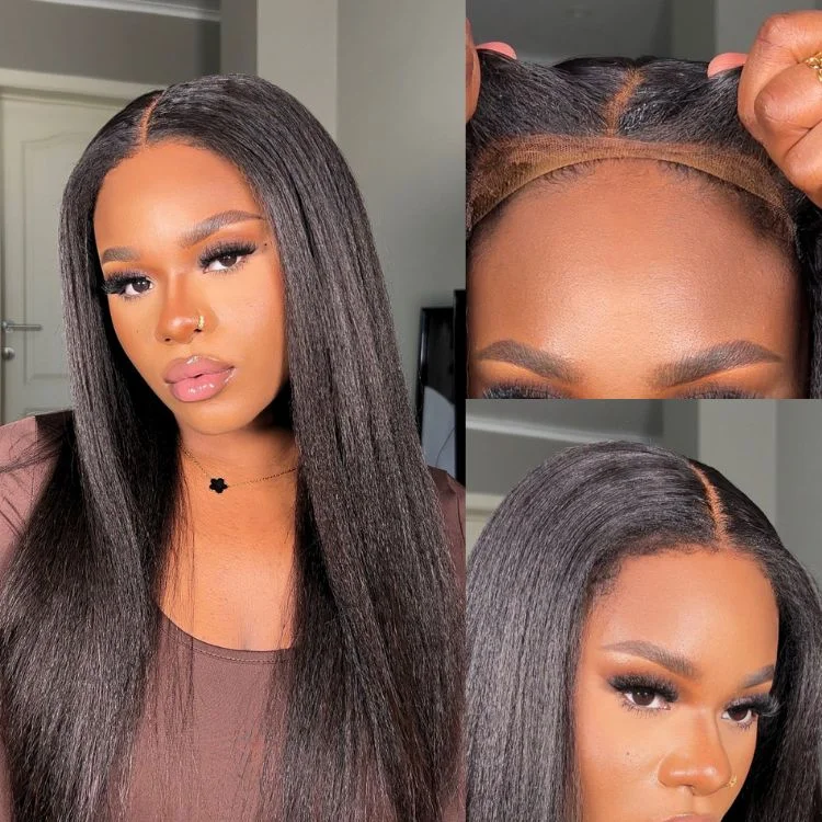 wigs for making a bold style statement-4C Edges | Kinky Edges Kinky Straight 5x5 Closure HD Lace Glueless Mid Part Long Wig