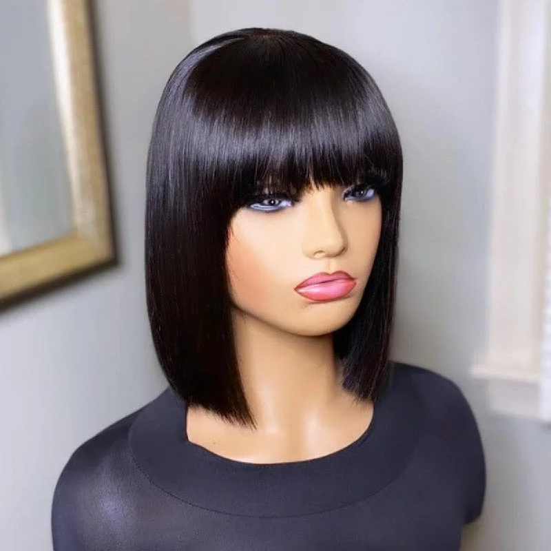 wigs for women with thinning hairline-Worth | Straight Fringe Bob Wig Glueless HD Lace Wig