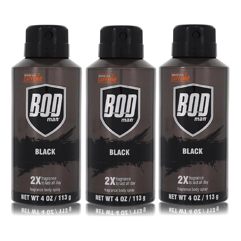 Bod Man Black Fragrance Body Spray for Men by Parfums De Coeur  4 oz ( 3 Pack)