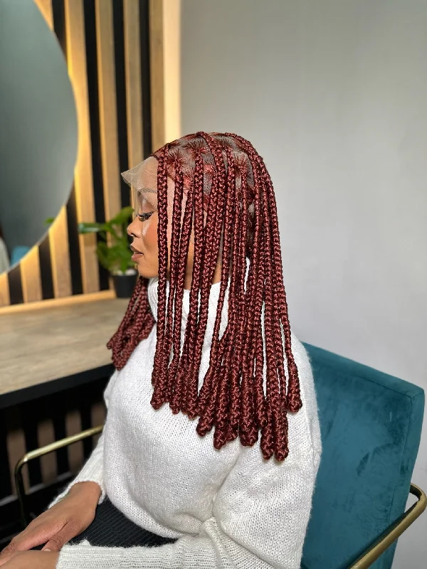 wigs for creating natural waves with movement-Box Burgundy Braid Bob Unit