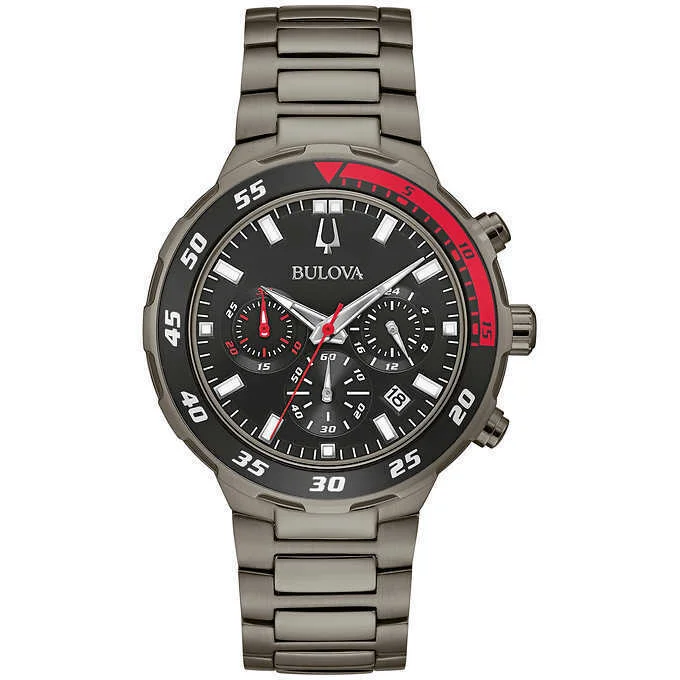 Bulova Men's 98B365 Sport Chronograph Gun Metal Stainless Steel 100M Watch