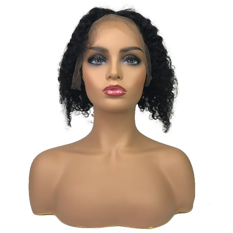 wigs for adding instant style to your look-Remy Jerry Curl 13"X 4"Lace Frontal Bob Wig  Natural