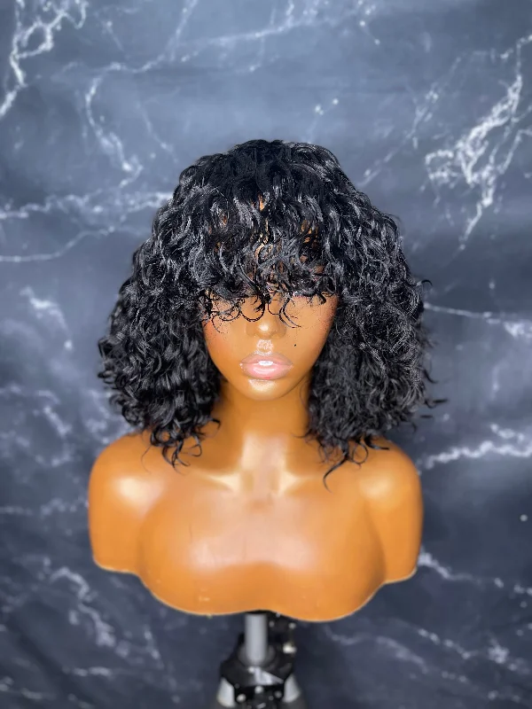 wigs for natural-looking, curly textures-Curly Bang Wig