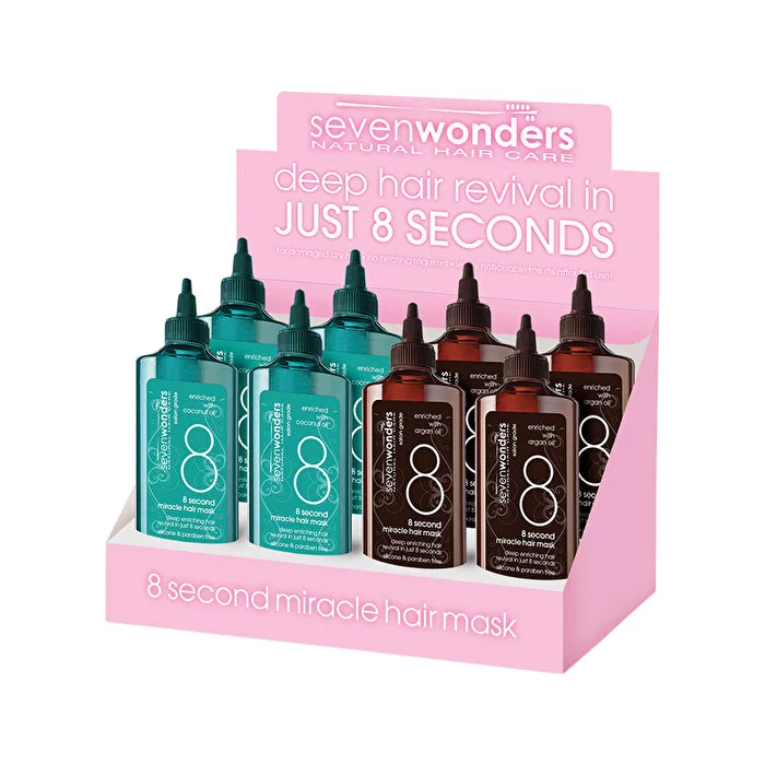 tips for growing hair longer and stronger -Seven Wonders Natural Hair Care 8 Second Miracle Hair Mask Mixed 150ml x 8 Display (contains: 4 x Argan Oil & 4 x Coconut Oil