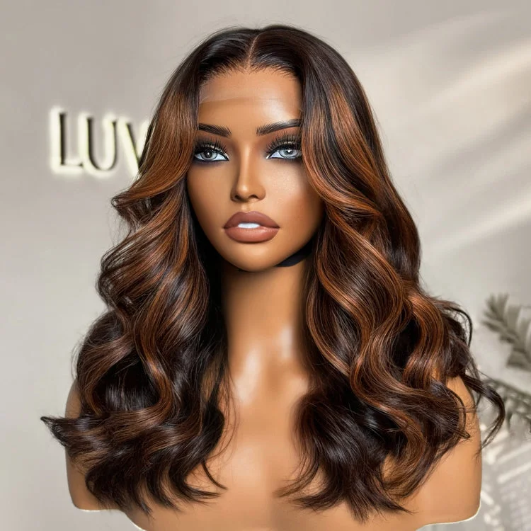 curly wigs for a lively, playful vibe-Elegant Copper Ombre Highlights Silky Straight / Loose Body Wave Glueless 5x5 Closure Lace Wig