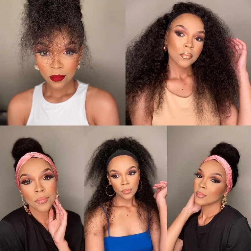 wigs for achieving a smooth, sleek finish-3s Install and Go Afro No Lace Glueless Headband Wig (Get Free Trendy Headbands)