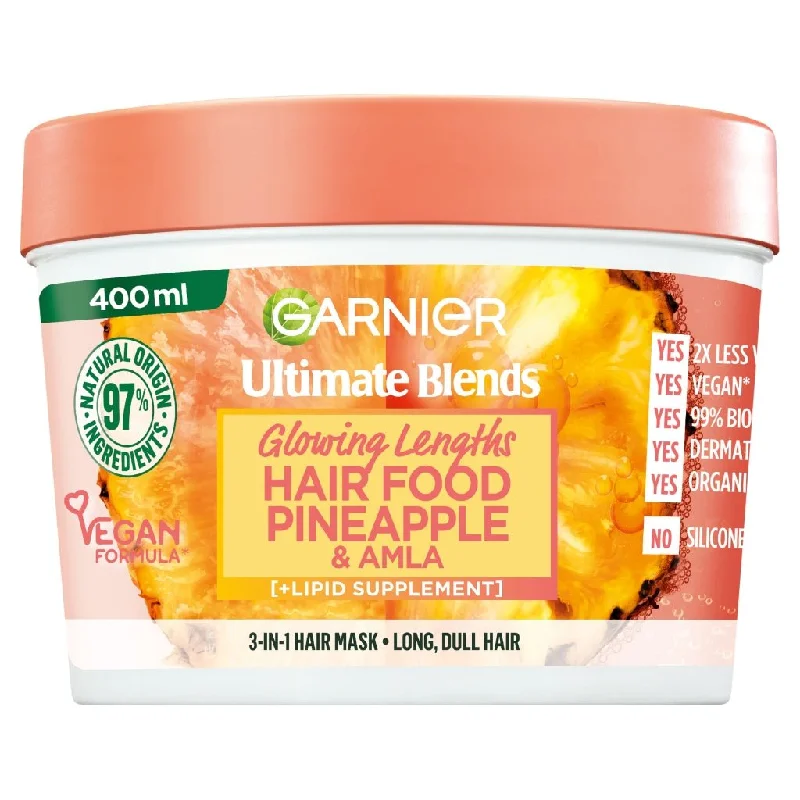 how to prevent hair from becoming greasy overnight -Garnier Ultimate Blends Hair Food Pineapple 3in1 Mask 400ml (Long, Dull Hair)