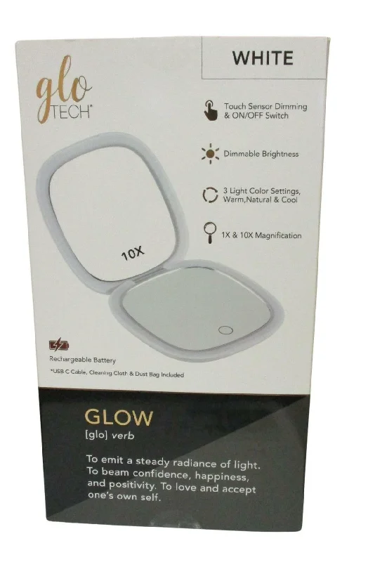 GLO TECH LED COMPACT Magnifying Small Mirror 1X & 10X Travel 4” *White / Black*