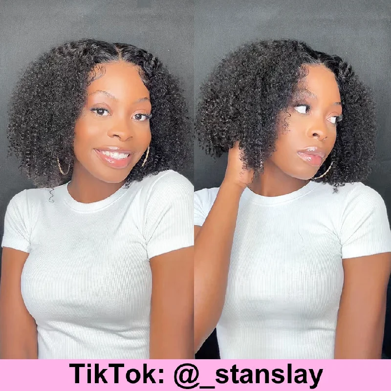 wigs for creating retro-inspired looks-MORE FACE Afro Curly Bob Wig 6x4 HD Pre-Cut Wear Go Glueless Wig Ready To Wear and Go Wig