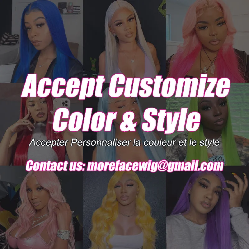 wigs for achieving perfect, natural texture-MORE FACE PINK/RED/BULE/GREEN/YELLOW/PURPLE/SLIVER Color Wig Accept Customize