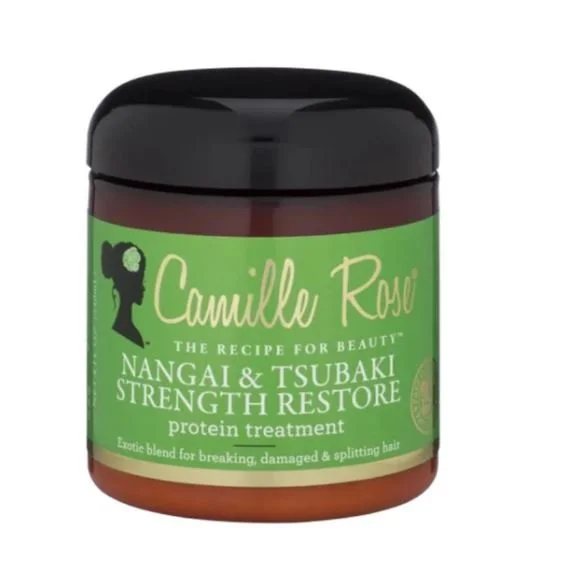 best treatments for dry, damaged hair ends -Camille Rose Nangai & Tsubaki Strength Restore Protein Treatment