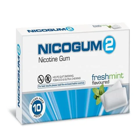 Nicogum 2mg Chewing Gums Sugar free Fresh Mint 10 pieces, PACK OF 5