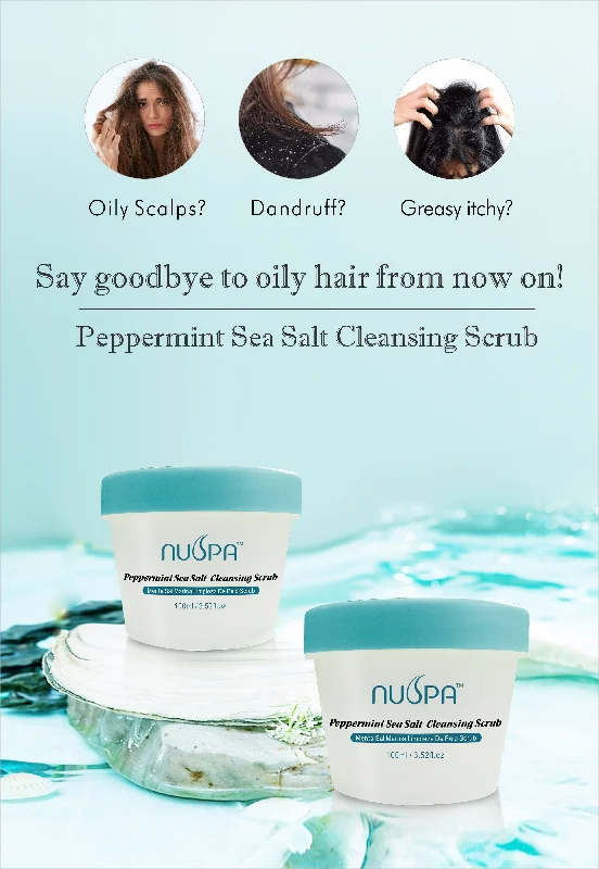 how to treat dandruff and dry scalp naturally -Nuspa Peppermint Sea Salt Scalp Scrub, Natural Scalp Exfoliator, Dandruff Dry Scalp Treatment with Moisturizing Jojoba Oil and Avocado Oil, Cruelty-free - 100ml/3.52fl.oz