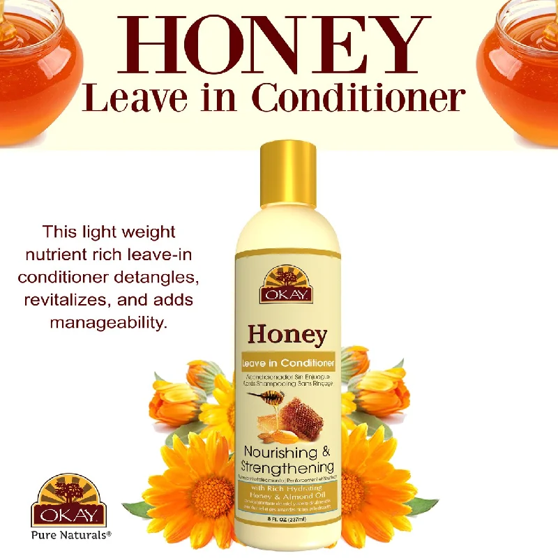 how to treat hair shedding with natural remedies -OKAY Honey and Almond Nourishing And Strengthening Leave In Conditioner - Helps Refresh, Revitalize, And Strengthen Hair - Sulfate, Silicone, Paraben Free For All Hair Types and Textures - Made in USA 8oz. 237ml