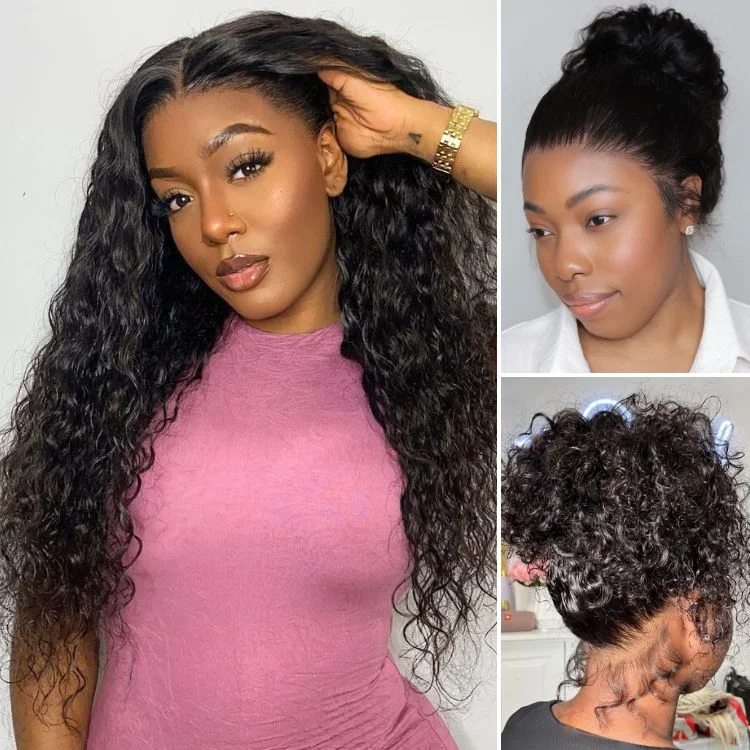 natural wigs for effortless beauty-Outlet | Natural Black 360 Lace Deep Wave Wigs