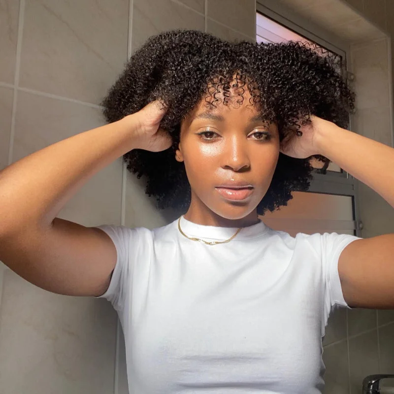 wigs for a soft and voluminous look-Flash Sale | ReadytoGo Afro Kinky Bob With Bang Glueless Lace Short Wig