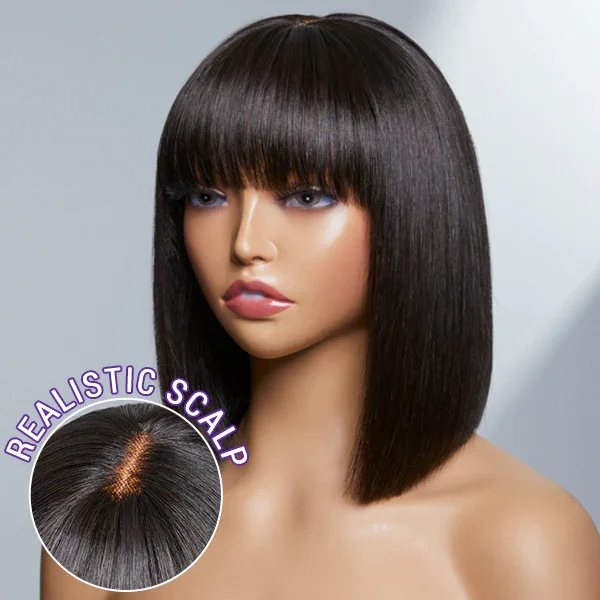 short straight wigs for polished looks-ReadytoGo Silky Straight Glueless Bob Minimalist HD Lace Wig With Bangs