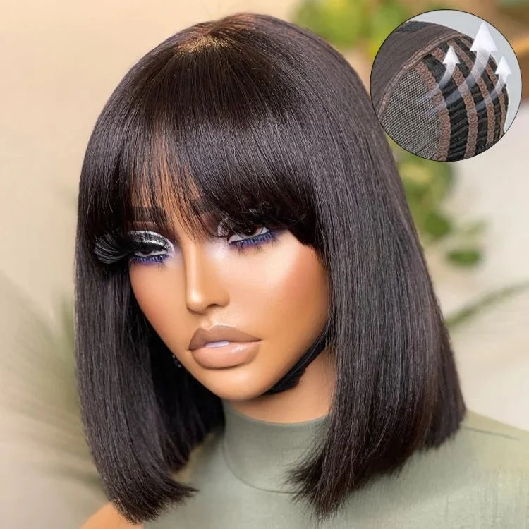 wigs for smooth, shiny, and healthy hair-Flash Sale | Readytogo Glueless Yaki Straight Bob Wig With Bangs HD Lace Wig