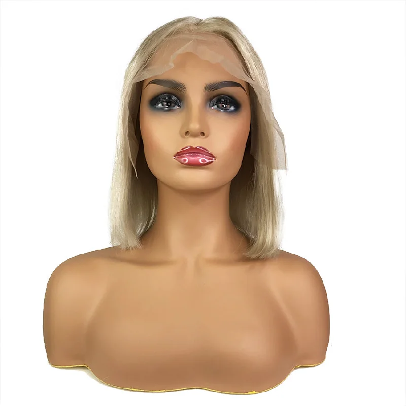 wigs for creating professional, polished looks-Remy Straight  13"X 6"Lace Frontal Bob Wig  Ash Blonde