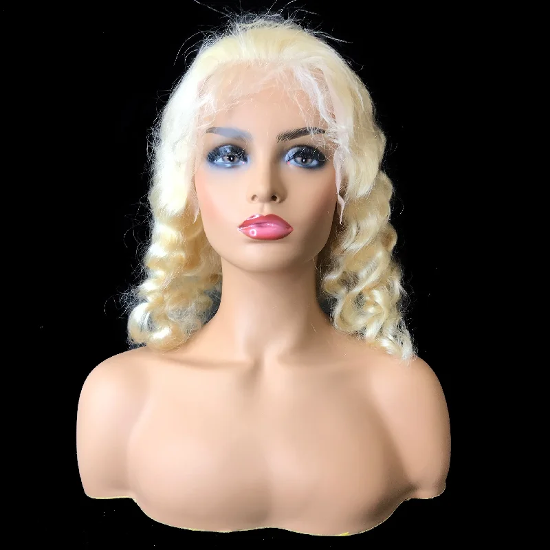 wigs for sleek, healthy-looking hair every day-Remy Deep Wave  13"X 4"Lace Frontal Bob Wig  Blonde #613