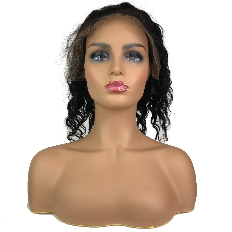 natural wigs for effortless elegance-Remy Deep Wave 13"X 4"Lace Frontal Bob Wig  Natural