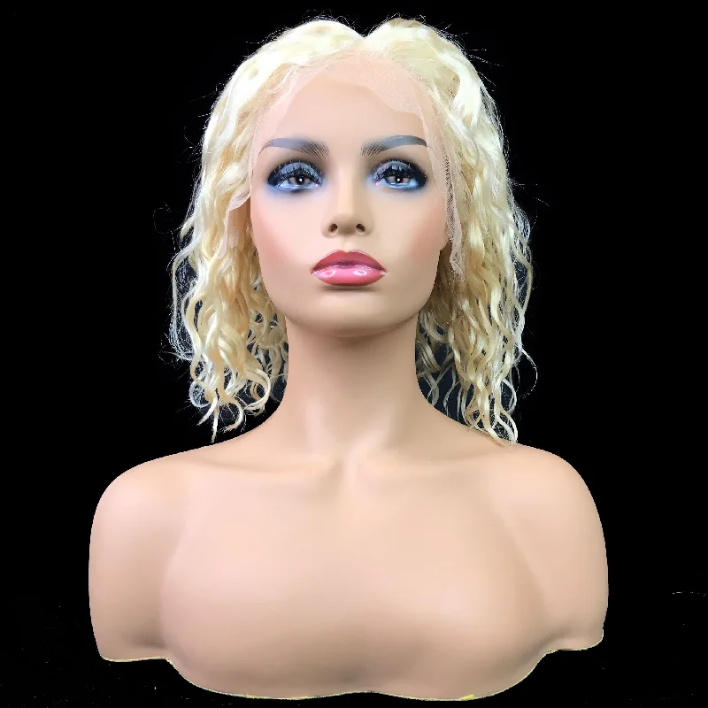 wigs for achieving a perfect, sleek bob-Remy Water Wave  13"X 4"Lace Frontal Bob Wig  Blonde #613