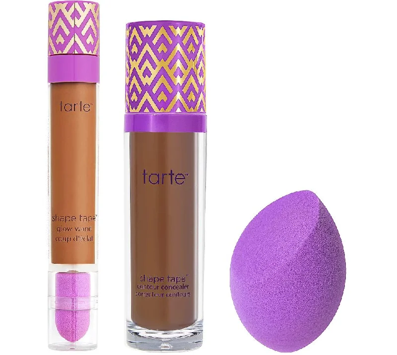 Tarte Super-size Shape Tape Concealer 57N Rich + Glow Wand Ablaze W Sponge 3Pc