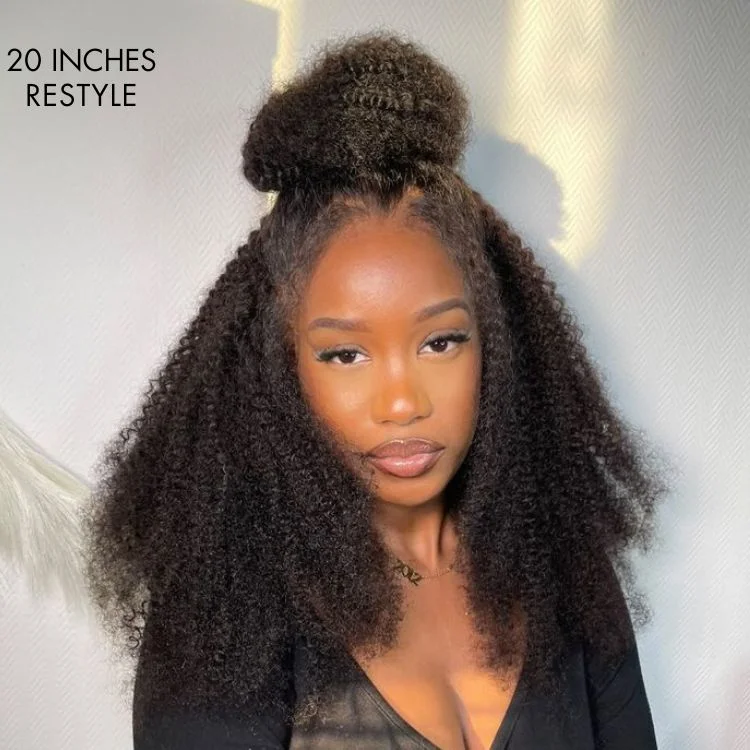 trendy short wigs for bold fashion-OUTLET |Afro Curly Glueless Undetectable Invisible 13x4 Lace Frontal Wig 20 Inches