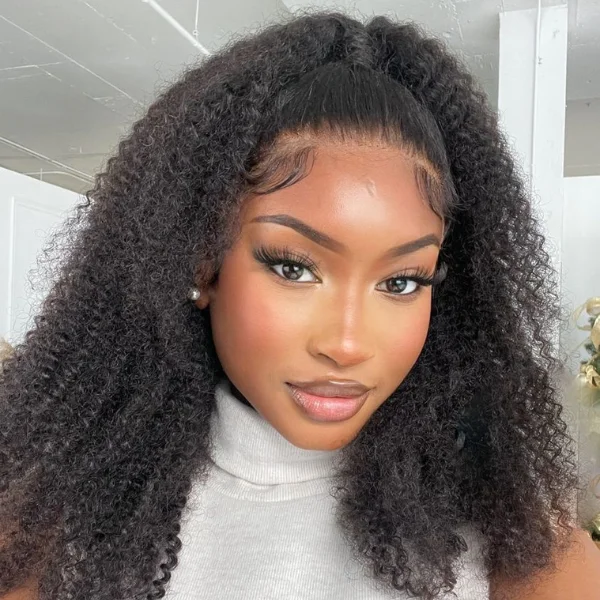 sleek bob wigs for chic appearance-OUTLET | Afro Curly Glueless Undetectable Invisible 13x4 Lace Frontal Wig 22 Inches