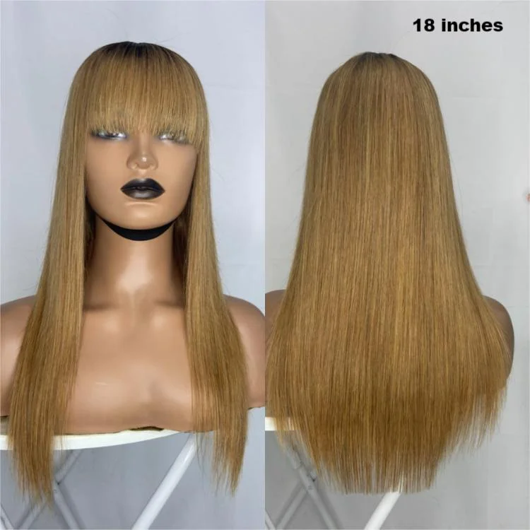 wigs for women seeking low-maintenance styles-Worth |Honey Brown Long Straight 4X4 Lace Wig With Bang