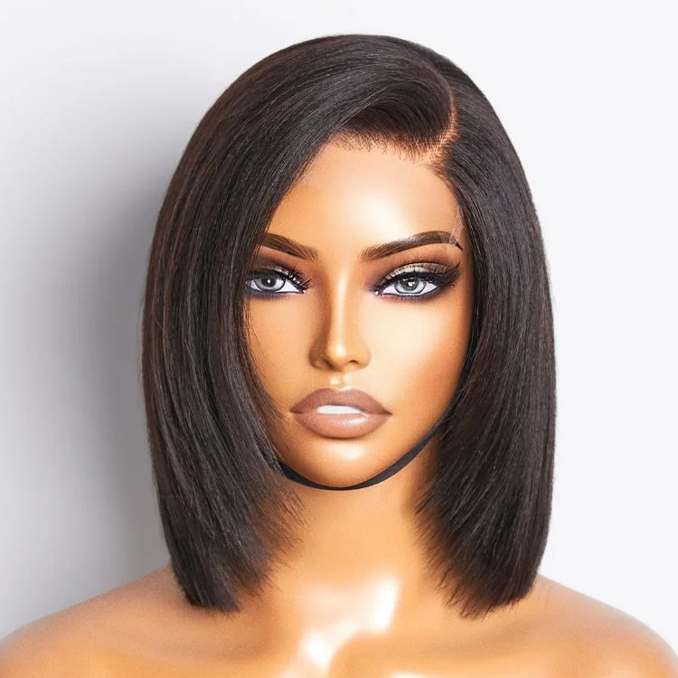 wigs for creating elegant curls for any occasion-Worth | Layered Cut Yaki Straight Left C Part Glueless Minimalist HD Lace Bob Wig Ready to Go