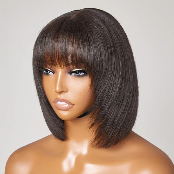 wigs for achieving voluminous, bouncy curls-Worth | Layered Cut Yaki Straight Minimalist Lace Bob Wig With Bangs