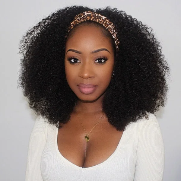 wigs for bouncy, full curls with ease-OUTLET | Natural Black Jerry Curly Headband Wig