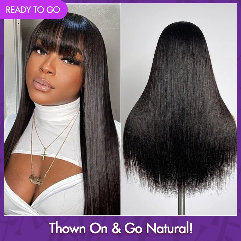 wigs for trendy, colorful transformations-Worth |Natural Black Straight 13*4 Frontal Lace With Bangs Wig