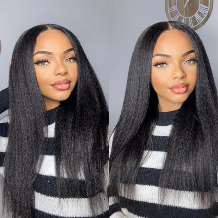 wigs for creating elegant, soft waves-Worth | Natural Black Kinky Straight Frontal Lace Wigs