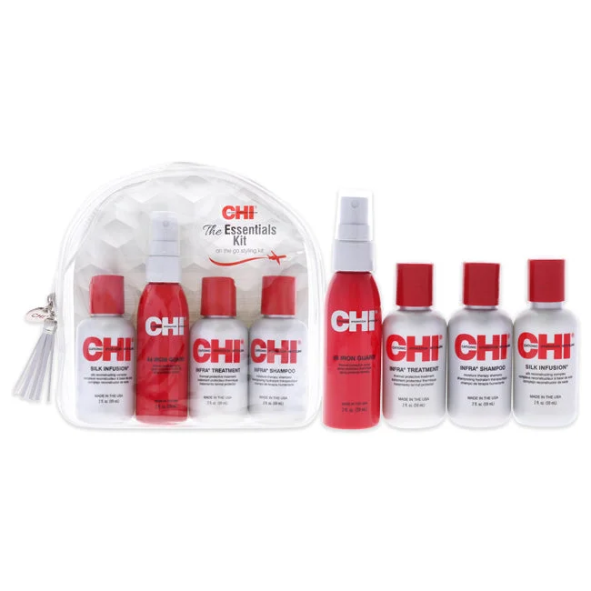 CHI The Essentials Kit by CHI for Unisex - 4 Pc 2oz Infra Shampoo, 2oz 44 Iron Guard Thermal Protection, 2oz Infra Treatment, 2oz Silk Infusion